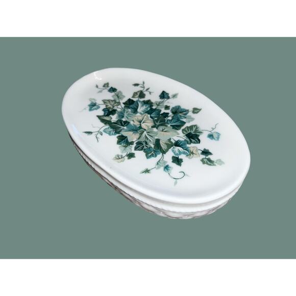 Ivy Arbor Vintage Andre Richard Bar Soap Dish Holder White Green Ivy Porcelain - Picture 3 of 6